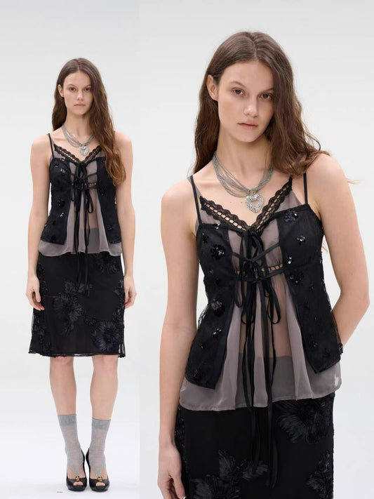 Noir Bloom Mesh Skirt
